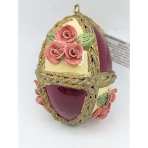 Dubrovnik Goose Egg Painted Raised Clay Russian Easter Christmas Ornament READ